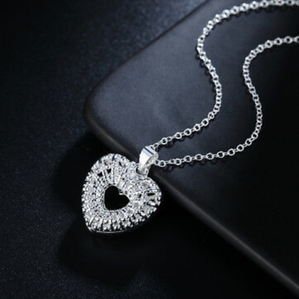 925 Sterling silver charms heart necklace jewelry - Picture 4 of 4